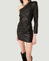ODANJI ONE SHOUDLER LEATHER MINI DRESS image number null